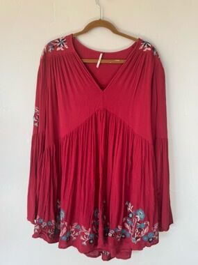 Free People Te Amo Maroon Floral Embroidered Mini Dress Small